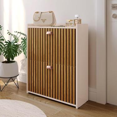 Imagem de Genérico, Sapateira Vertical 12 Pares Calçados Multiuso 2 Portas Basculantes Hall de Entrada Quarto Closet - Off White/Ripado