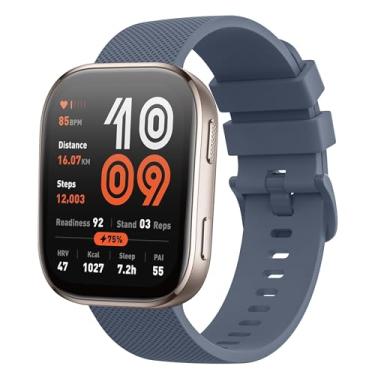 Imagem de AK Pulseira de silicone compatível com Amazfit Bip 6/Bip 5, Amazfit GTR 4, pulseira esportiva de substituição macia de 22 mm para Amazfit Bip 6/Bip 5/GTR 4 feminino e masculino (cinza azul)