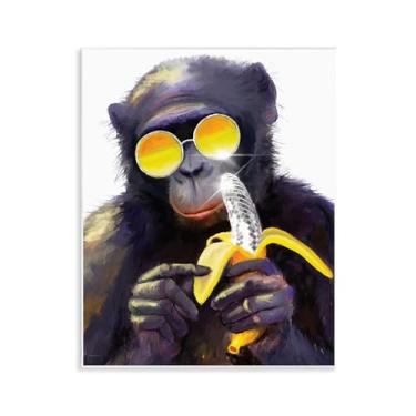 Imagem de Stupell Industries Desenho artístico de macaco legal com disco banana placa de parede por Kamdon Kreations, 28 x 35 cm