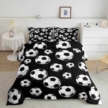 Imagem de Feelyou Jogo de cama de futebol americano, tamanho solteiro, esportivo, para meninos, meninas, adolescentes, terra, preto, capa de edredom respirável, macia e leve de microfibra