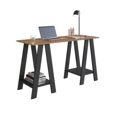 Imagem de Escrivaninha Mesa de Escritório Cavalete B61 Emovell, Mel/Preto