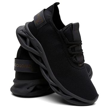 Imagem de Tênis Masculino Estiloso Academia Esporte Treino Confortável Elástico Racer Lopez – Leve, Respirável, Solado Antiderrapante (All Black, BR, Adulto, Numérico, 43)