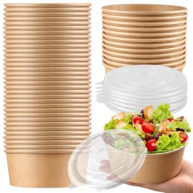 Imagem de Aemygo 50 tigelas descartáveis de papel kraft com tampas, tigelas de papel de 740 ml, recipientes de preparação de refeições à prova de vazamento, suprimentos descartáveis para festas servindo para