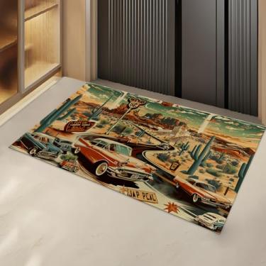 Imagem de Turamurra Route 66 Tapete retrô para porta interna de carro, para entrada, sala de estar ou banheiro, tapete antiderrapante vintage clássico para carro para decoração de casa 43 x 73 cm