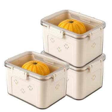 Imagem de Kit 3 Potes Cesto Organizador Empilhável Com Tampa Transparente - Ideal Para Geladeira, Alimentos, Frutas, Legumes, Verduras