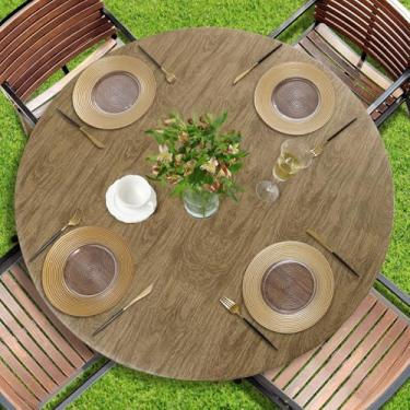 Imagem de Romanstile Toalha de mesa redonda de vinil, capas de mesa elásticas 100% à prova d'água para mesas de 91 a 112 cm, toalhas de mesa de plástico com forro de flanela limpáveis para piquenique