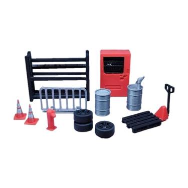 Imagem de menolana Diorama em escala 1/64, acessórios de garagem, modelo de oficina, cena de exibição, cones de trânsito, pneus, 13 peças/conjunto, ferramentas de reparo