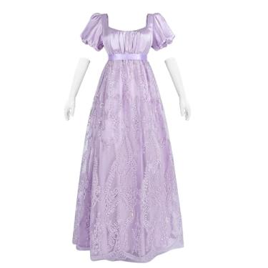 Imagem de Nuoqi Vestido Regency feminino cintura império era regência fantasia vestido vitoriano chá festa, roxo, P