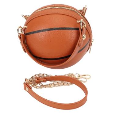 Imagem de Bolsa de basquete feminino bolsa de bolsa em forma de basquete moderno bolsa de ombro de ombro de ombro para compras escolares esportes de couro pu do presente (Marrom)