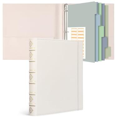 Imagem de Ospelelf Pasta de couro vintage com 3 anéis de 2,5 cm, organizador de fichários em D com abas, fichário branco com três anéis para álbum de fotos, casa e escola