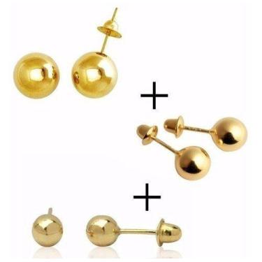 Imagem de Kit Brinco Bola Ouro 18k 750 4mm 3mm 2.5mm Infantil E Adulto - RD Maga