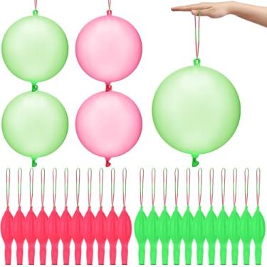 Imagem de Charnoel 24 Pcs Pink and Green Punch Balloons Bounce with Rubber Band Handle Witch Party Punching Heavy Duty Pink and Green Balloons with Colored Rubber Band Handle for Party Birthday Favors
