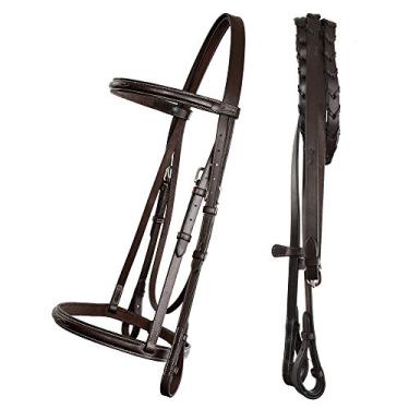 Imagem de Exion Hunter Freio com rédeas atadas | Freio inglês para cavalo | Cor Havana marrom, tamanho pônei