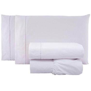 Imagem de Jogo De Lençol Queen Percal 200 Fios 100% Algodão 4 Peças - Branco - C