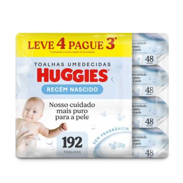 Imagem de Lenço Umedecido Huggies Recém-Nascido Sem Fragrância 4 Pacotes com 48 Unidades Cada