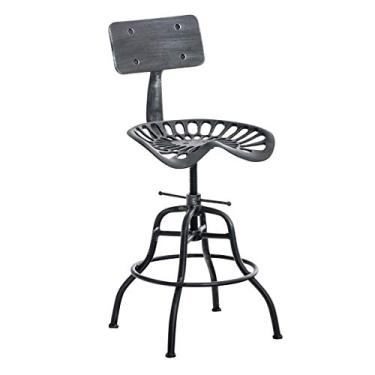 Imagem de Diwhy Design industrial metal ajustável altura encosto cadeira vintage trator selim bar banco (prata)
