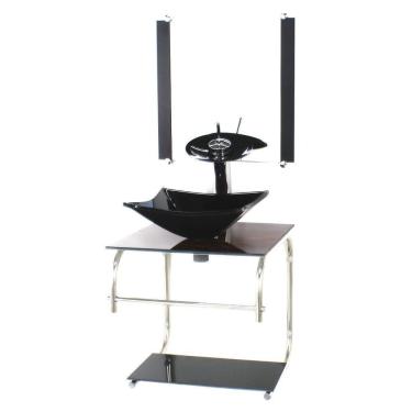 Imagem de Gabinete 40Cm De Vidro Inox Cuba Quadrada Madeira Nogueira