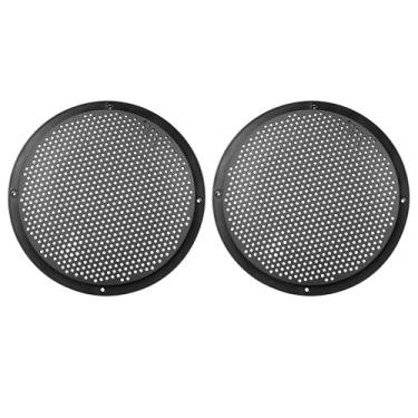 Imagem de X AUTOHAUX 2 pçs 8 polegadas de plástico alto-falante capa de malha subwoofer Grill Horn Guard Decorative Circle Grille Protector Preto para carro