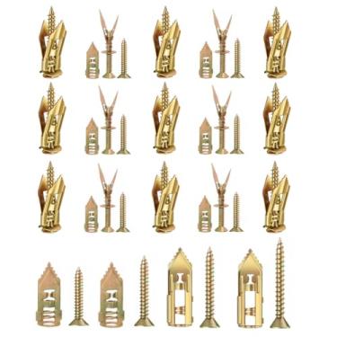Imagem de 200 peças de âncoras de drywall autoperfurantes com kit de parafusos - 2 tamanhos de âncoras de parede de aço zincado e 4 tamanhos de parafusos para imagens resistentes, móveis, decoração externa, sem