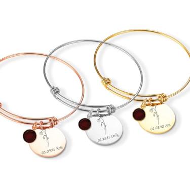 Imagem de Ida Memory Pulseira Memorial Personalizada – Joias de Lembrança com Nome, Data, Flor de Nascimento e Pedra do Nascimento – Presente de Luto de Lembrança Gravada, Perda de um Ente Querido, Presente de