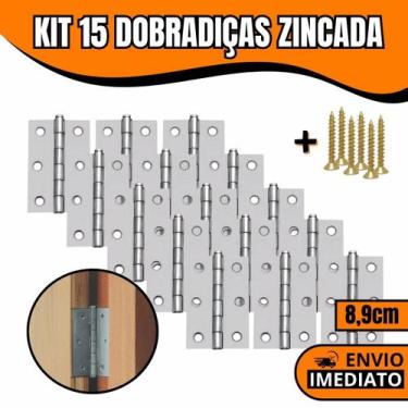Imagem de Kit 15 Dobradiças Zincada Para Porta De Madeira 8,9cm - Orion