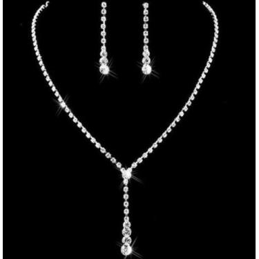 Imagem de Conjunto Colar E Brinco Brilhante c/ Strass Noivas Festa Casamento Lux