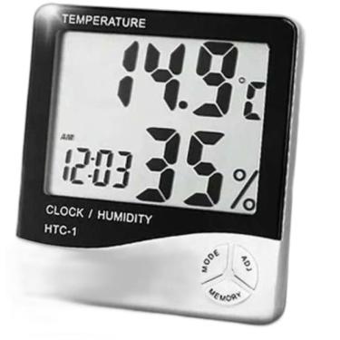Imagem de Termo Higrômetro Medidor Temperatura Umidade Relógio Digital