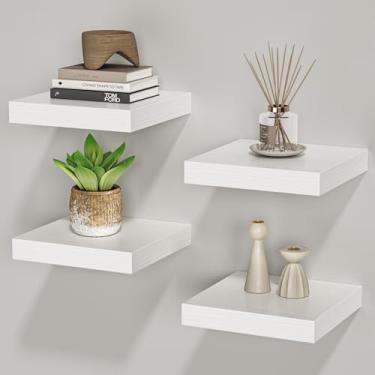 Imagem de FLYJOE Prateleiras quadradas flutuantes para parede, 20 cm L x 20 cm P x 3 cm A, pequenas prateleiras de madeira montadas na parede com suportes invisíveis para sala de estar, quarto, banheiro