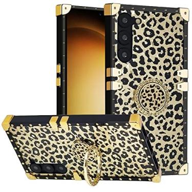 Imagem de DMaos Capa para Samsung Galaxy S24 com anel para mulheres, suporte de diamante brilhante de strass dourado, premium para S24 de 6,2 polegadas - leopardo