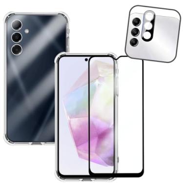 Imagem de Kit Capinha Antishock Transparente + Película de Vidro 3D + Lente Câmera para Galaxy A35 5G