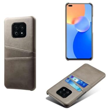Imagem de Capas Compatível com Honor Play 5 Youth,Caso de couro PU-Tampa de telefone a prova de choque com 2 slots de cartão,Proteção anti-impressão digital e anti-gota-Grey