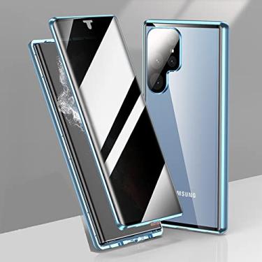 Imagem de CeeEee Capa de privacidade para Samsung Galaxy S25+ vidro temperado frontal e traseira capa protetora de câmera 360 graus capa magnética - azul