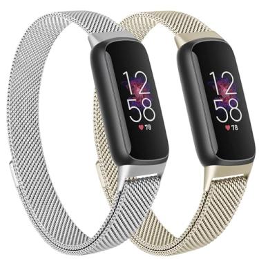 Imagem de Oumida Pulseira de metal de malha compatível com Fitbit Luxe, pulseira ajustável de aço inoxidável, mulheres e homens, pulseiras de substituição para rastreador de saúde e fitness, luz das estrelas +