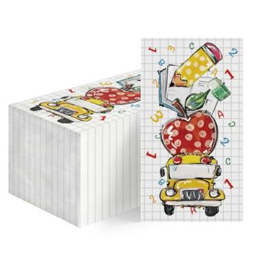 Imagem de Horaldaily 50 guardanapos de papel descartáveis de volta às aulas para convidados, toalha de mão para carro maçã primeiro dia de escola para festa, almoço, jantar