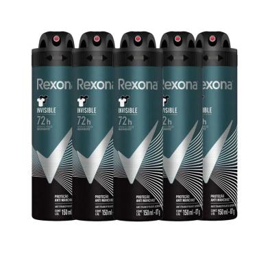 Imagem de Kit Desodorante Aerosol Rexona Invisible Men 150ml - 5 Unidades