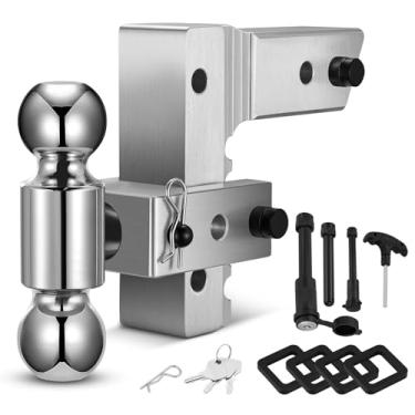 Imagem de Filluck Engate de reboque ajustável serve para receptor de 6,3 cm, bola sólida dupla rotativa de 5 cm e 2-5/40.6 cm (8,4 kg GTW), engate de reboque de alumínio resistente de queda/elevação de 15 cm