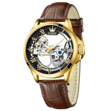 Imagem de OLEVS Relógio automático masculino moderno, esqueleto, corda automática, couro mecânico, relógios de pulso masculinos, mostrador grande, fácil leitura, negócios, luxuoso, masculino, luminoso, à prova
