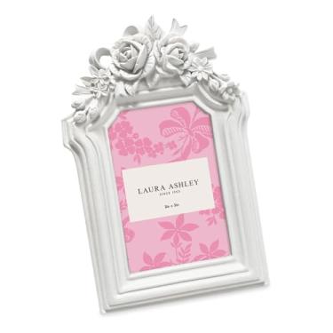 Imagem de Laura Ashley Moldura de coroa de roseta branca 5 x 7 cm com cavalete e gancho, expositor de mesa e parede, decoração de casa, arte, galeria de fotos (5 x 3, branco)
