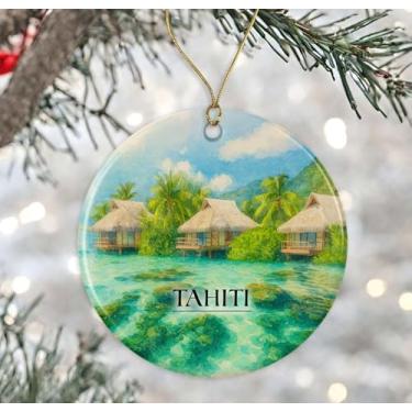 Imagem de Enfeite de aquarela do Taiti - Lembrança de Natal de cerâmica - Aniversário de lua de mel - Lembrança de viagem - Presente de inauguração de casa - Presente para amantes do Taiti impresso em ambos os