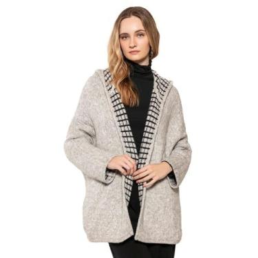 Imagem de Casaco Feminino Biamar Tricot Reversível Capuz Cinza/Preto, Cinza, Pre