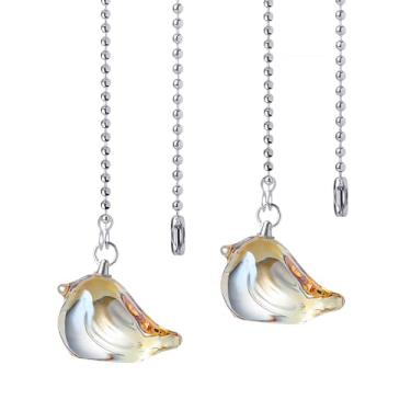 Imagem de LONGSHENG - SINCE 2001 - Pacote com 2 correntes para ventilador de teto, correntes de extensão com 4 conectores, enfeite de pássaro de vidro champanhe