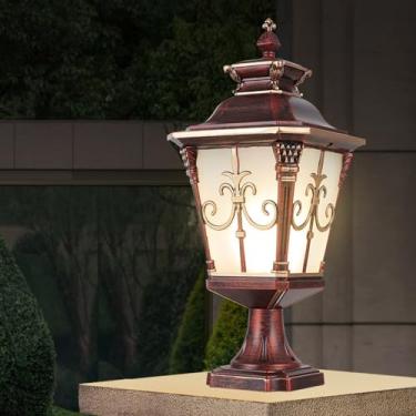 Imagem de Lanterna De Pilar Solar Externo Com Poste De Montagem Em Píer Com Iluminação Pública De Vidro Fosco Para Quintal Jardim Entrada De Automóveis, Bronze(electricity), Large