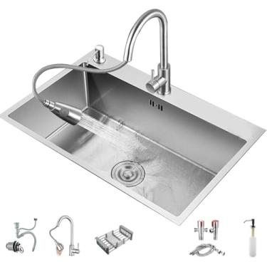 Imagem de Pias De Cozinha, Pia Embutida, Pia De Aço Inoxidável, Com Torneira Extraível, Com Cesto Telescópico, Com Torneira De água Limpa, Ideal Para Lavanderias, Bares, Garag, Hot sale model