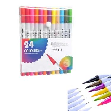 Imagem de Caneta Brush Pen Ponta Dupla 2 em 1 Ponta Fina 0.4mm Pincel Canetinhas Colorida Caligrafia Colorir Desenho Canetas Cores Marcador Canetinha Lettering (24)