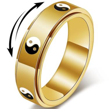 Imagem de LuckyAmor Anel Fidget Spinner para Mulheres - Yin Yang Aço Inoxidável Ansiedade e Alívio do Estresse, Anéis Giratórios de Tai Chi para Adultos Joias Presente para Mulheres e Homens, Aço inoxidável