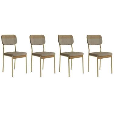 Imagem de Cadeira Sala de Jantar Valle 1755 Aço Kit 4 Uni Dourado/Linho Bamboo/C