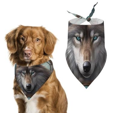 Imagem de Cachecol 3D Wolf Dream Catcher Impresso para Animais de Estimação Lenço Triângulo de Poliéster - Tamanho Único (70 x 30 cm)