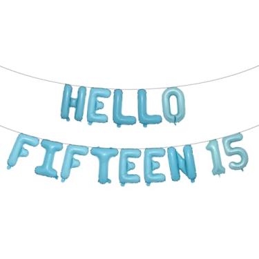 Imagem de Decorações de aniversário de 15 anos para meninas 15º aniversário Hello Fifteen Birthday Party Supplies Número 15 Balões Kit de festa de aniversário de 15 anos para sua menina (HELLO FIFTEEN 15 azul