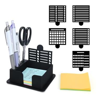 Imagem de JANLOVE Suporte de notas adesivas compatível com notas Post It, dispensador de estêncil de notas adesivas 3x3 com modelo, organizador de bloco de notas com modelo de desenho de caixa de cinco linhas