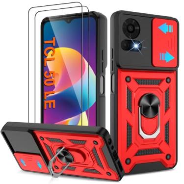Imagem de ATUMP Capa para celular TCL 50 LE com [2 peças] protetor de tela HD, resistente à prova de choque com suporte de rotação de 360° [grau militar] capa protetora para TCL 50 LE, vermelha